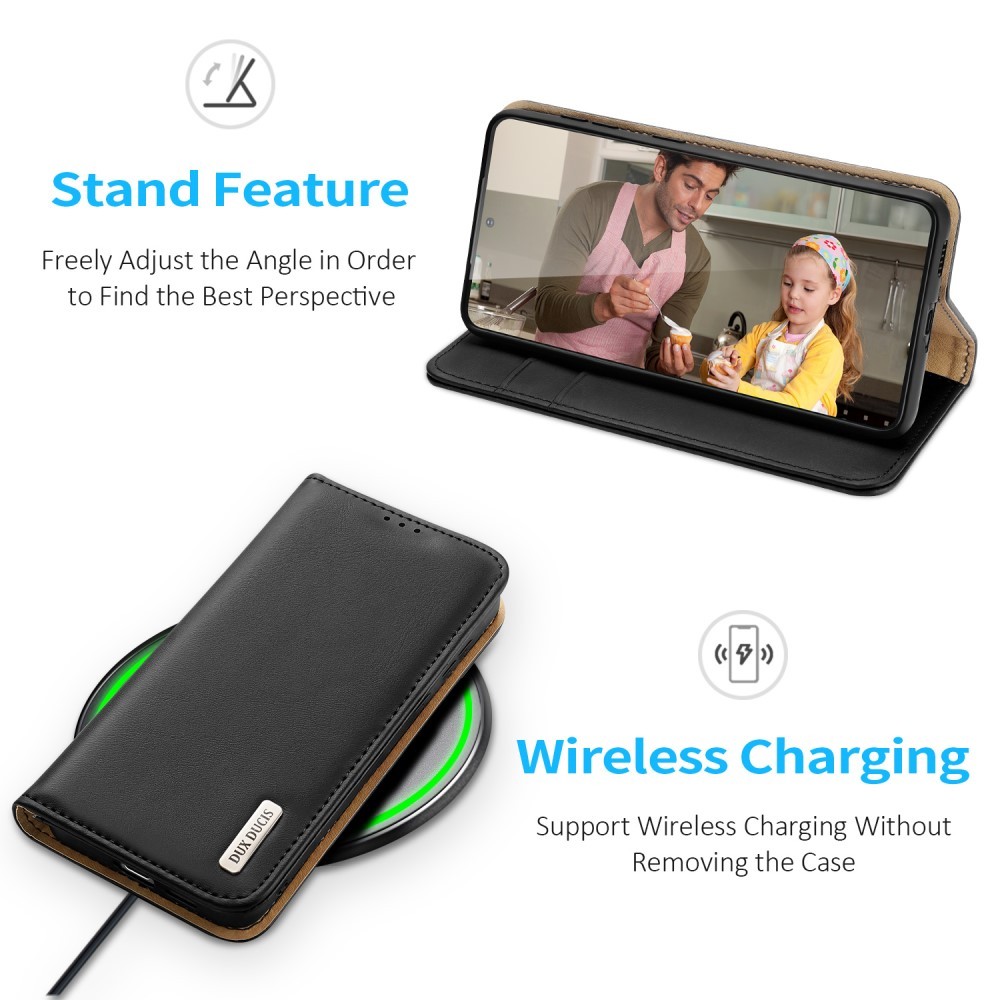 Dux Ducis Hivo Leather Flip Cover Echtleder Geldbörse für Karten und Dokumente Samsung Galaxy S22+ (S22 Plus) Schwarz