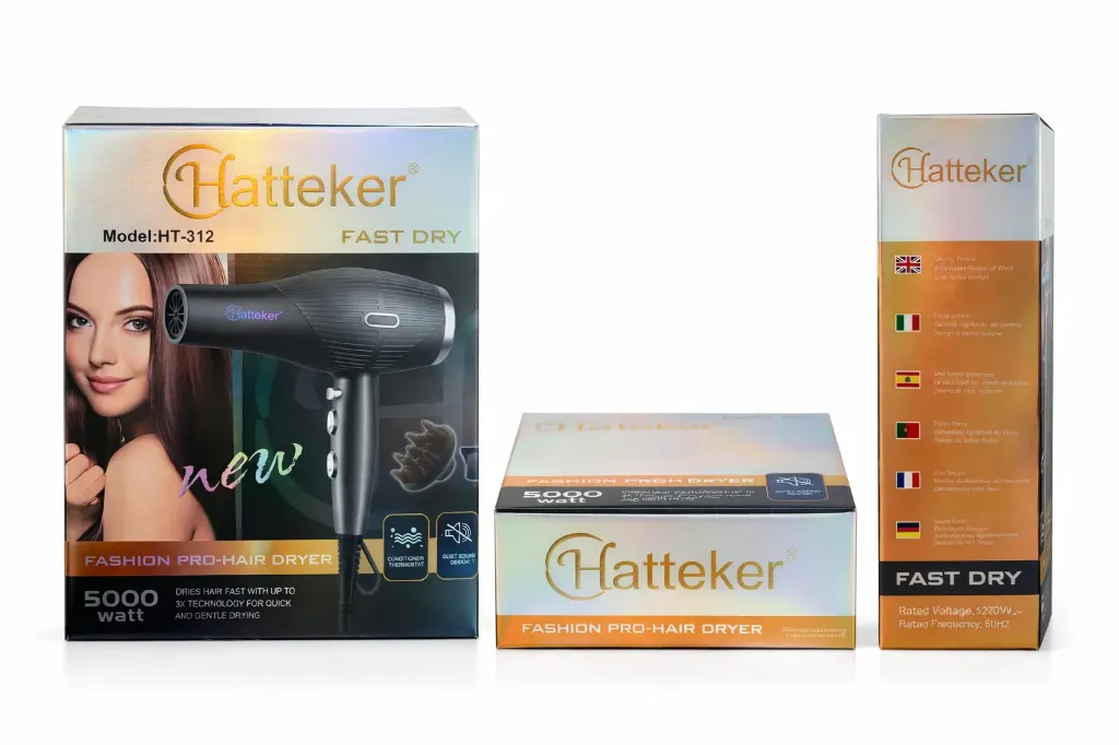 HATTEKER HT-312 Profi Haartrockner – 5000W Fast Dry Föhn mit Thermostat & leisem Betrieb